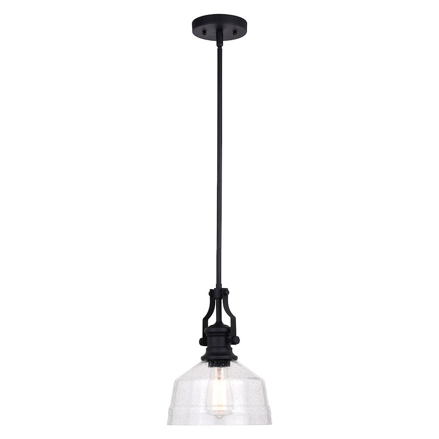 Vaxcel Beloit 1 Light 9" Mini Pendant, Matte Black/Clear Seeded