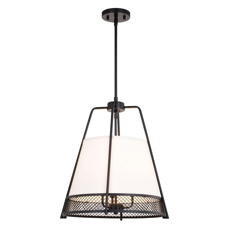 Vaxcel Benton 3 Light 16.75" Pendant, Matte Black/White Linen Shade