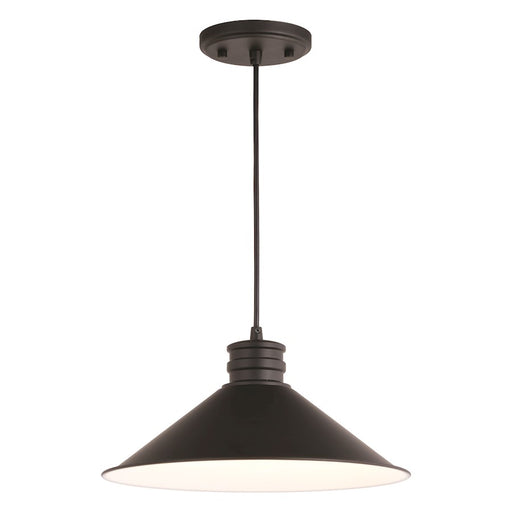 Vaxcel Akron 1 Light 12" Pendant, Bronze/White/Metal Shade