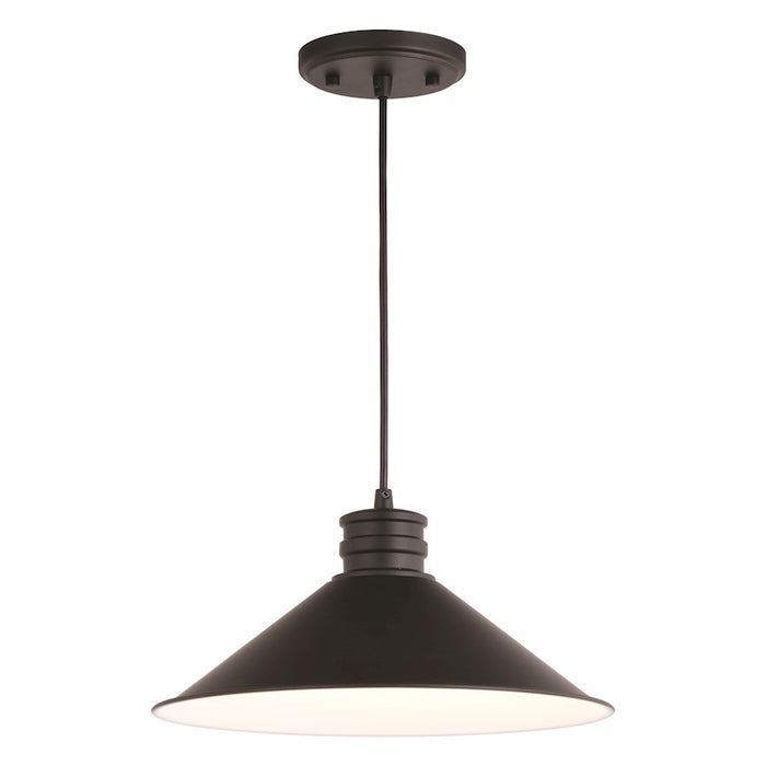 Vaxcel Akron 1 Light 12" Pendant, Bronze/White/Metal Shade