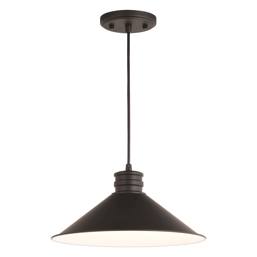 Vaxcel Akron 1 Light 12" Pendant, Bronze/White/Metal Shade
