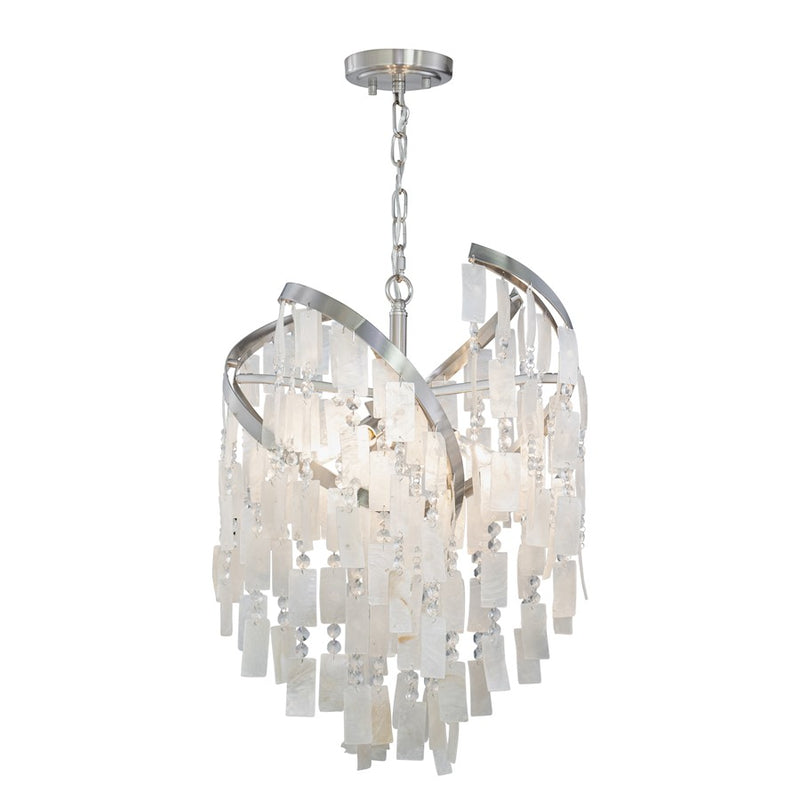 Vaxcel Isabel 4 Light 16" Pendant, Nickel/Capiz Shell and Clear Crystal