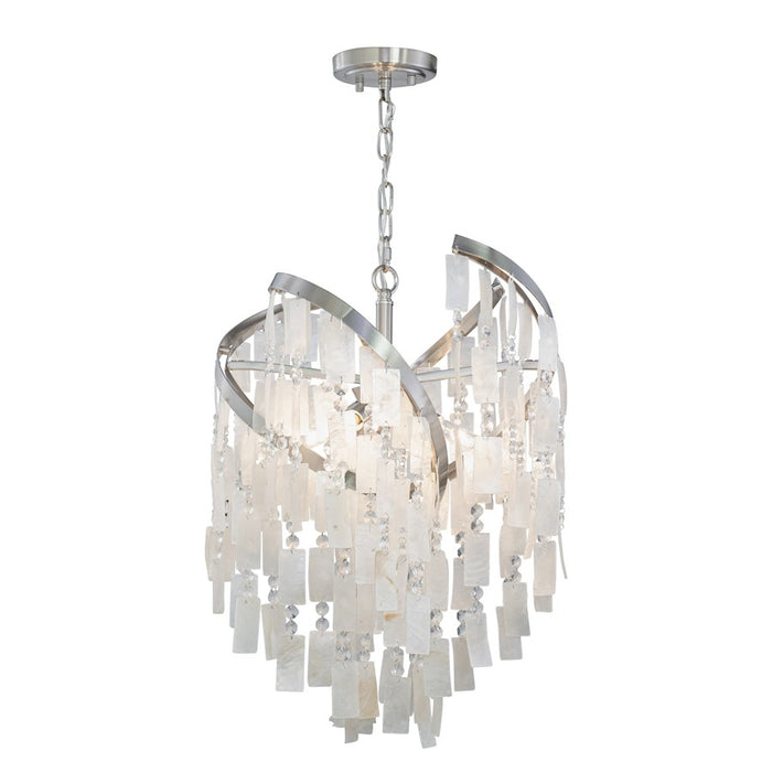 Vaxcel Isabel 4 Light 16" Pendant, Nickel/Capiz Shell and Clear Crystal