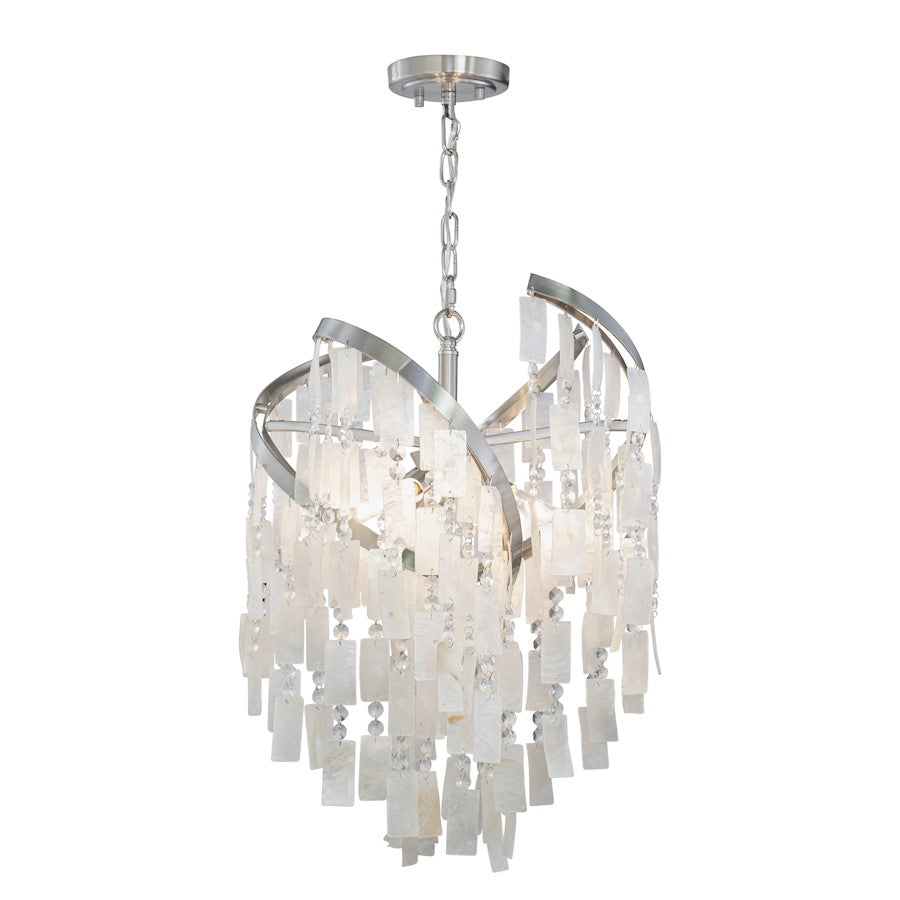Vaxcel Isabel 4 Light 16" Pendant, Nickel/Capiz Shell and Clear Crystal