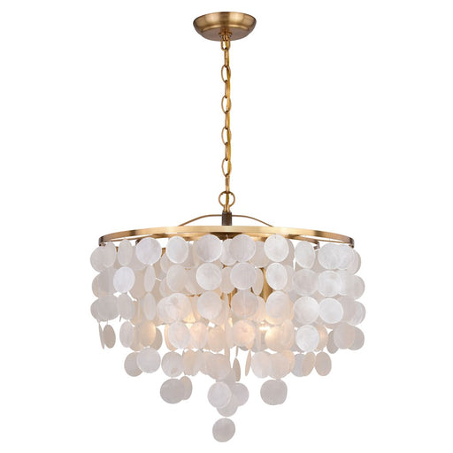 Vaxcel Elsa Capiz Shell 19.75" 3 Light Pendant, Natural Brass - P0394