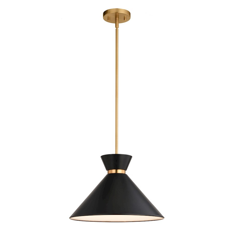 Vaxcel Racine 15" 1 Light Pendant, Matte Black/Natural Brass - P0398