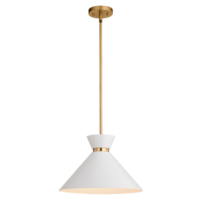 Vaxcel Racine 15" 1 Light Pendant, Matte White/Natural Brass - P0399