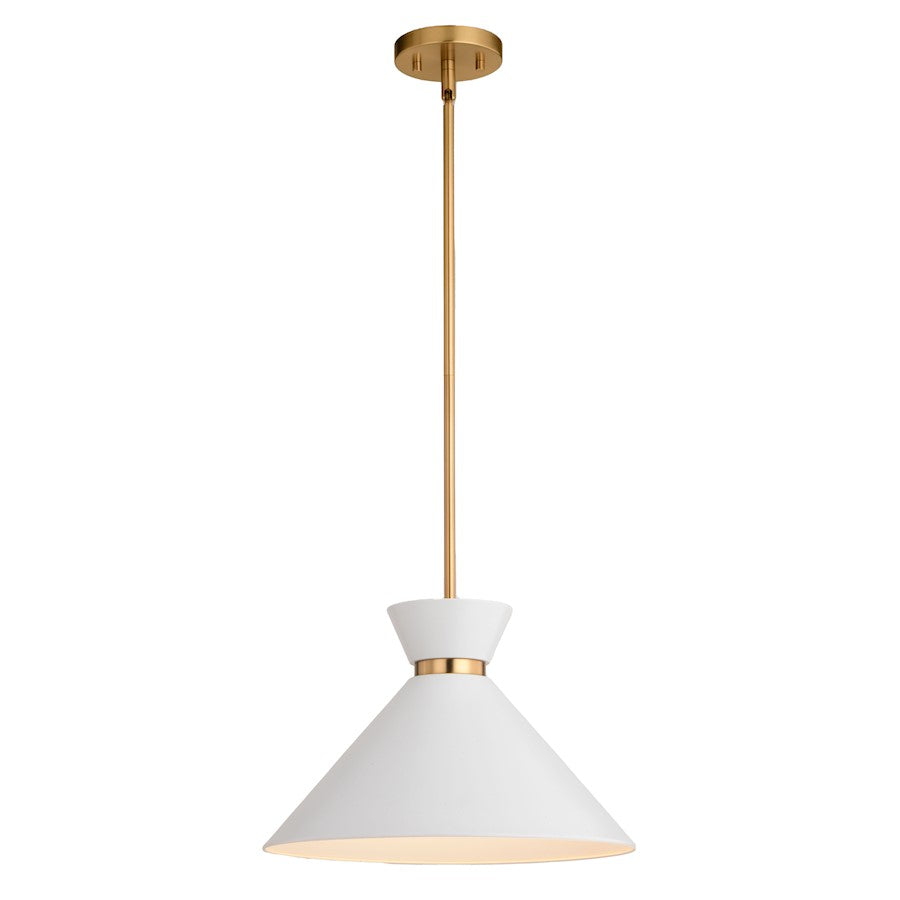 Vaxcel Racine 15" 1 Light Pendant, Matte White/Natural Brass - P0399