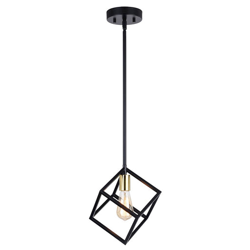 Vaxcel Deering 9" 1 Light Mini Pendant, Matte Black/Satin Brass - P0401