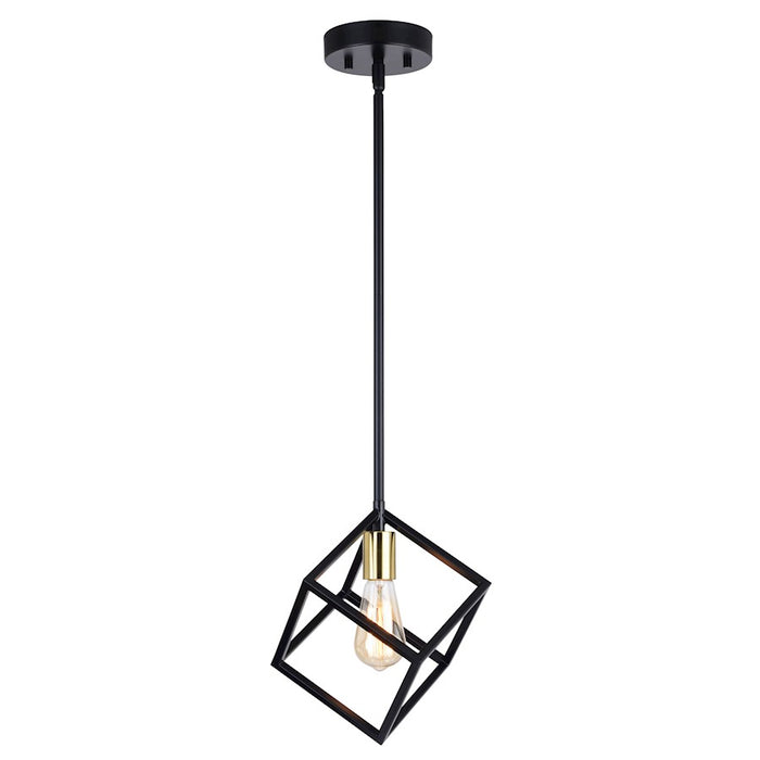 Vaxcel Deering 9" 1 Light Mini Pendant, Matte Black/Satin Brass - P0401