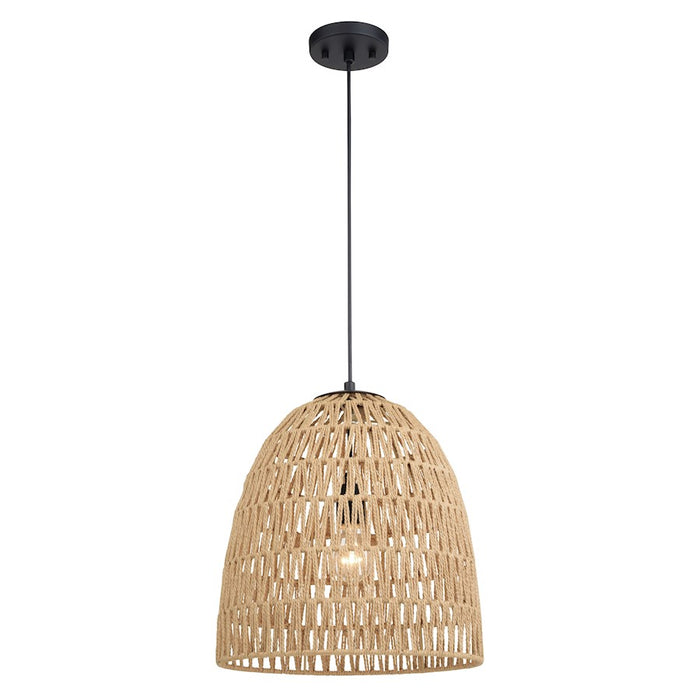 Vaxcel Nassau 14" 1 Light Pendant, Matte Black/Natural Rope - P0404