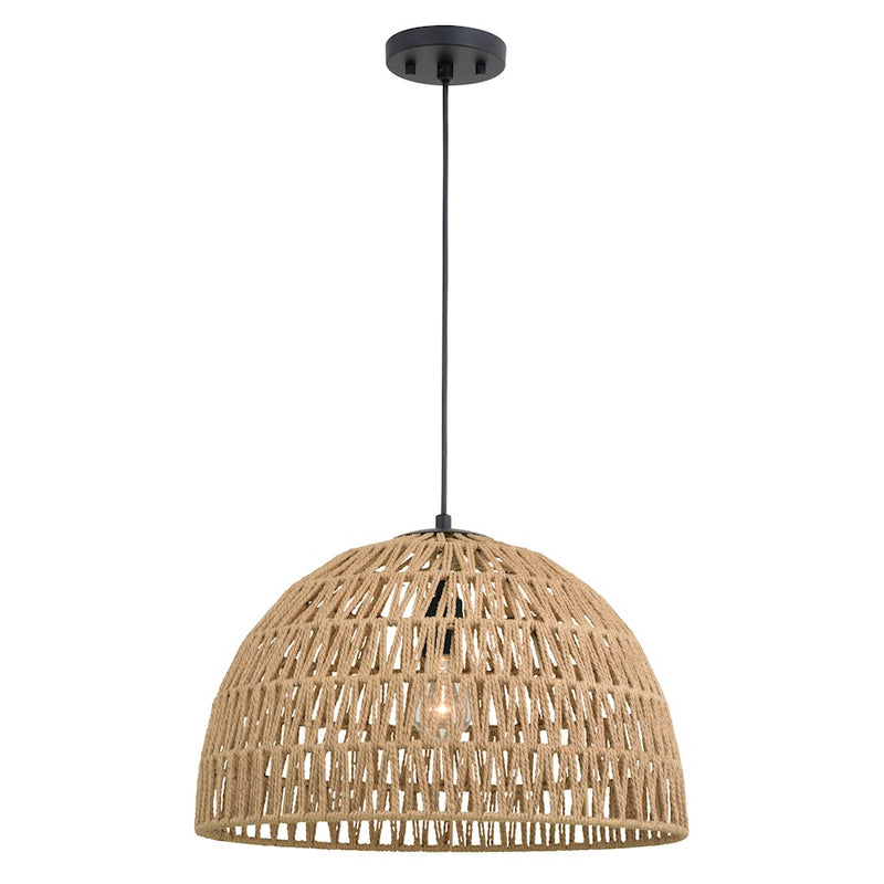 Vaxcel Nassau 18.25" 1 Light Pendant, Matte Black/Natural Rope - P0405