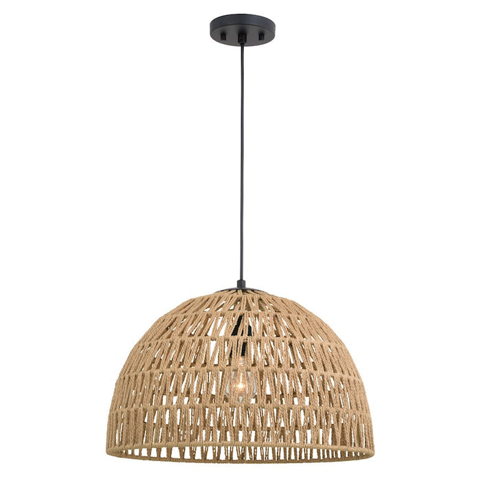 Vaxcel Nassau 18.25" 1 Light Pendant, Matte Black/Natural Rope - P0405