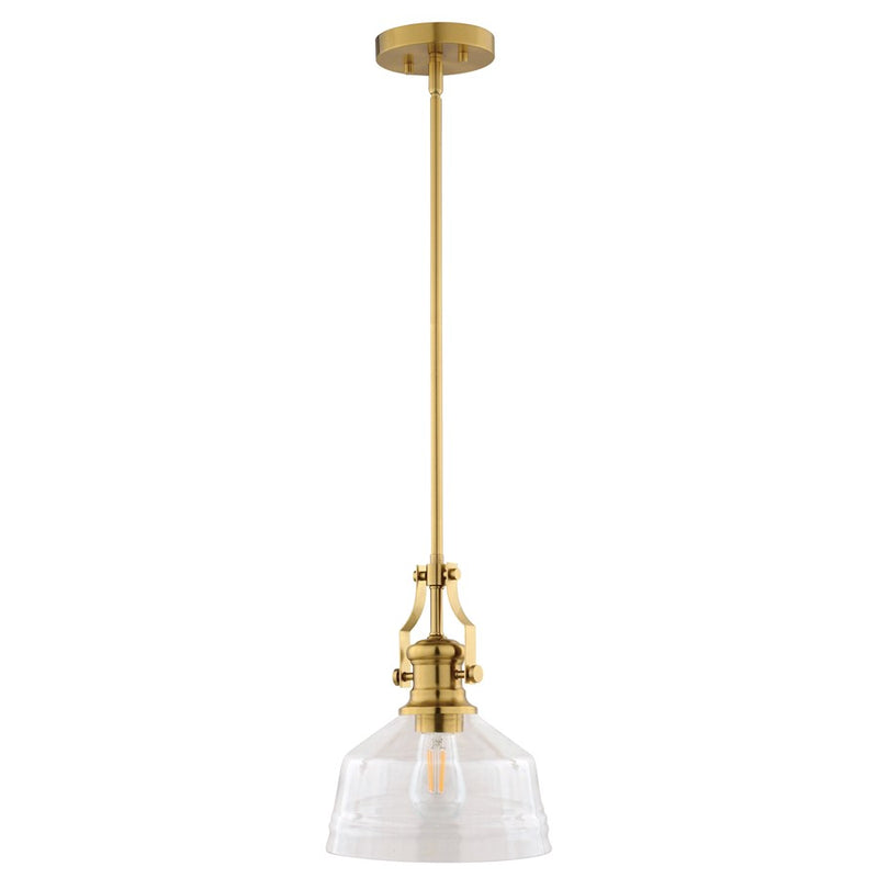 Vaxcel Beloit 1 Light 9"W Mini Pendant, Brushed Gold/Clear Glass