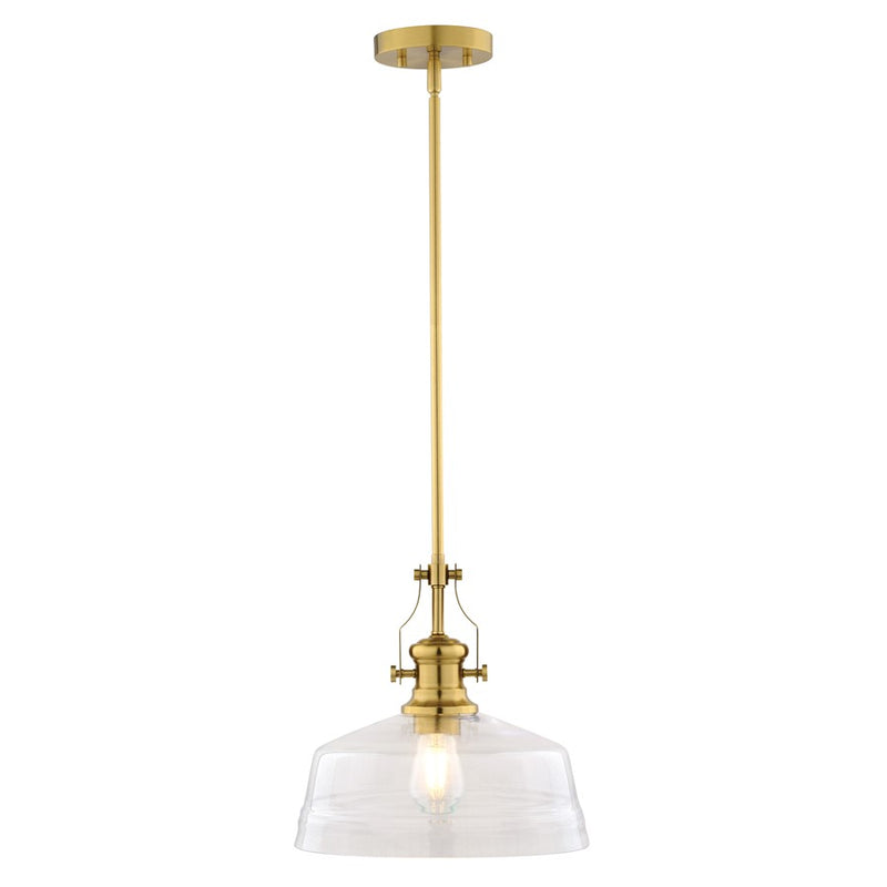 Vaxcel Beloit 1 Light 12"W Pendant, Brushed Gold/Clear Glass - P0430