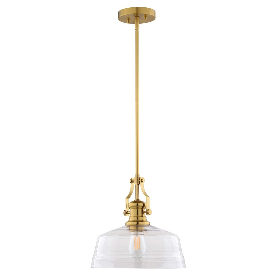 Vaxcel Beloit 1 Light 12"W Pendant, Brushed Gold/Clear Glass