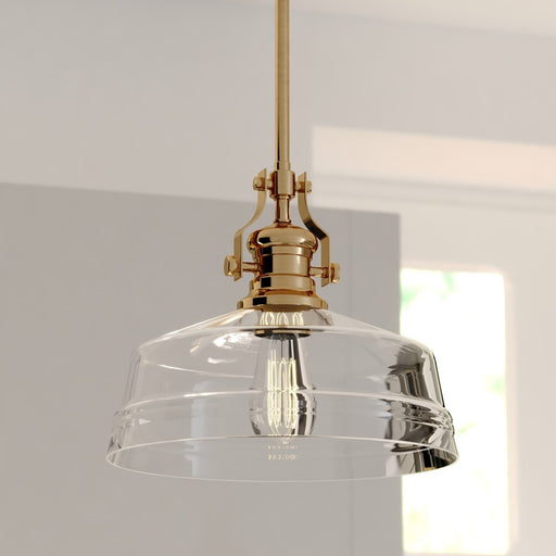 Vaxcel Beloit 1 Light 12"W Pendant, Brushed Gold/Clear Glass