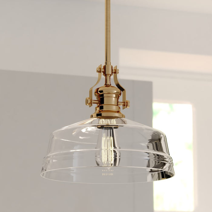 Vaxcel Beloit 1 Light 12"W Pendant, Brushed Gold/Clear Glass