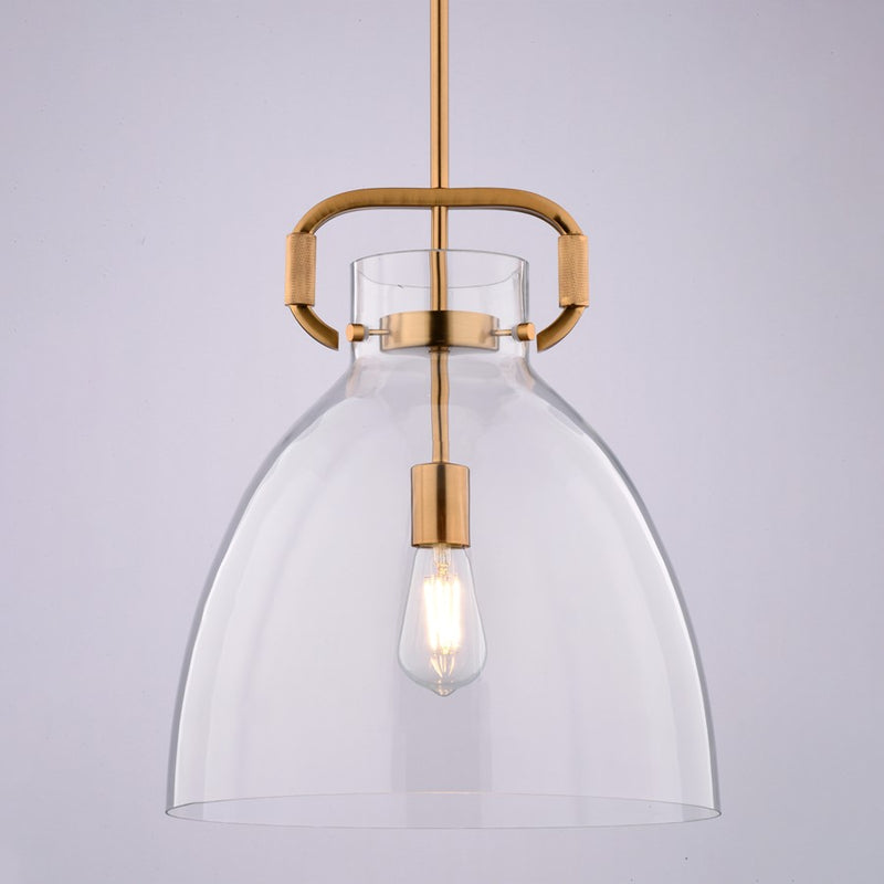 Vaxcel Madrona 1 Light 14"W Pendant, Muted Brass/Clear Glass