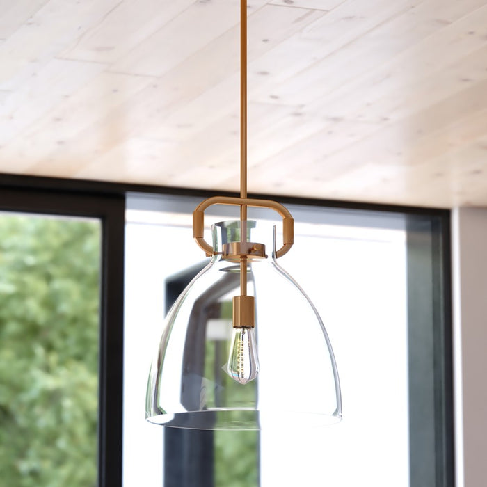 Vaxcel Madrona 1 Light 14"W Pendant, Muted Brass/Clear Glass