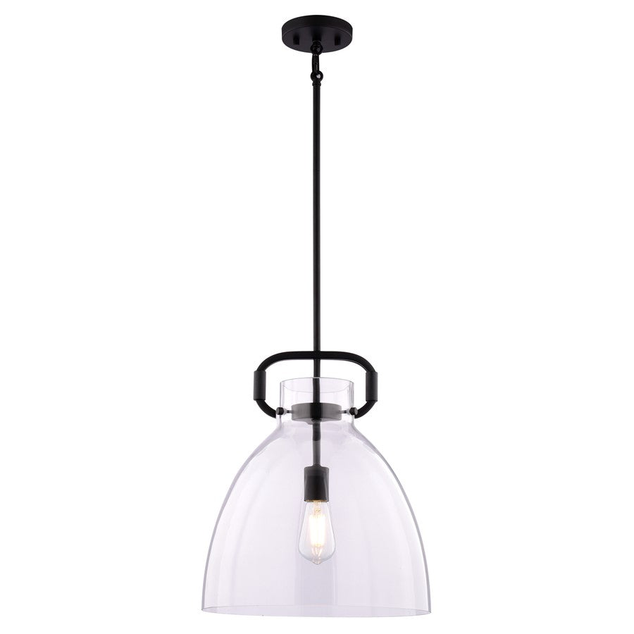 Vaxcel Madrona 1 Light 14"W Pendant, Black/Clear Glass - P0432