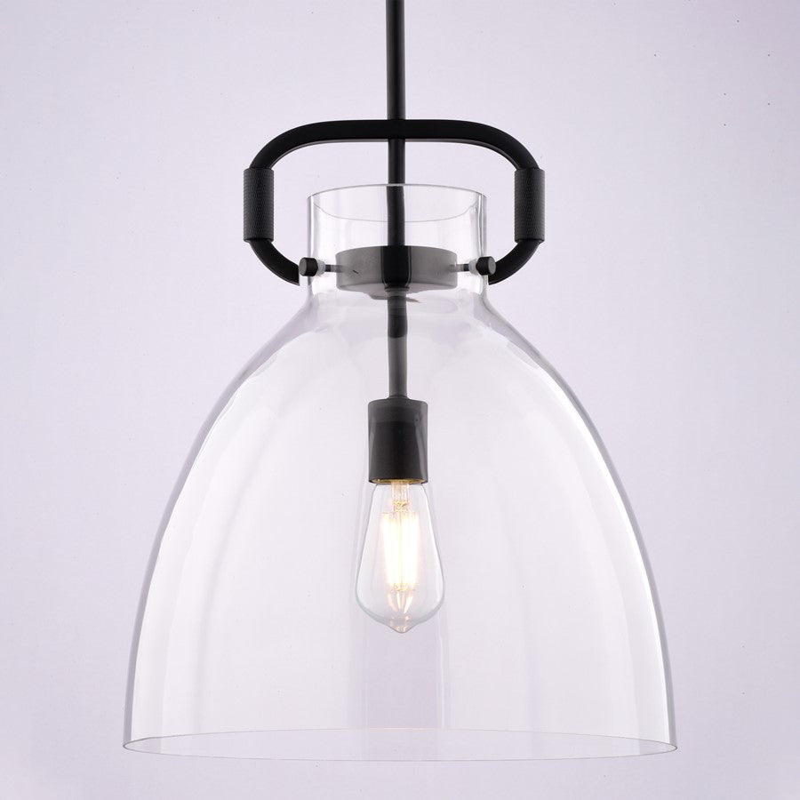 Vaxcel Madrona 1 Light 14"W Pendant, Black/Clear Glass