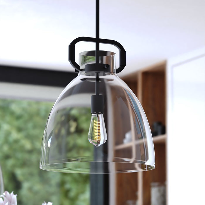 Vaxcel Madrona 1 Light 14"W Pendant, Black/Clear Glass
