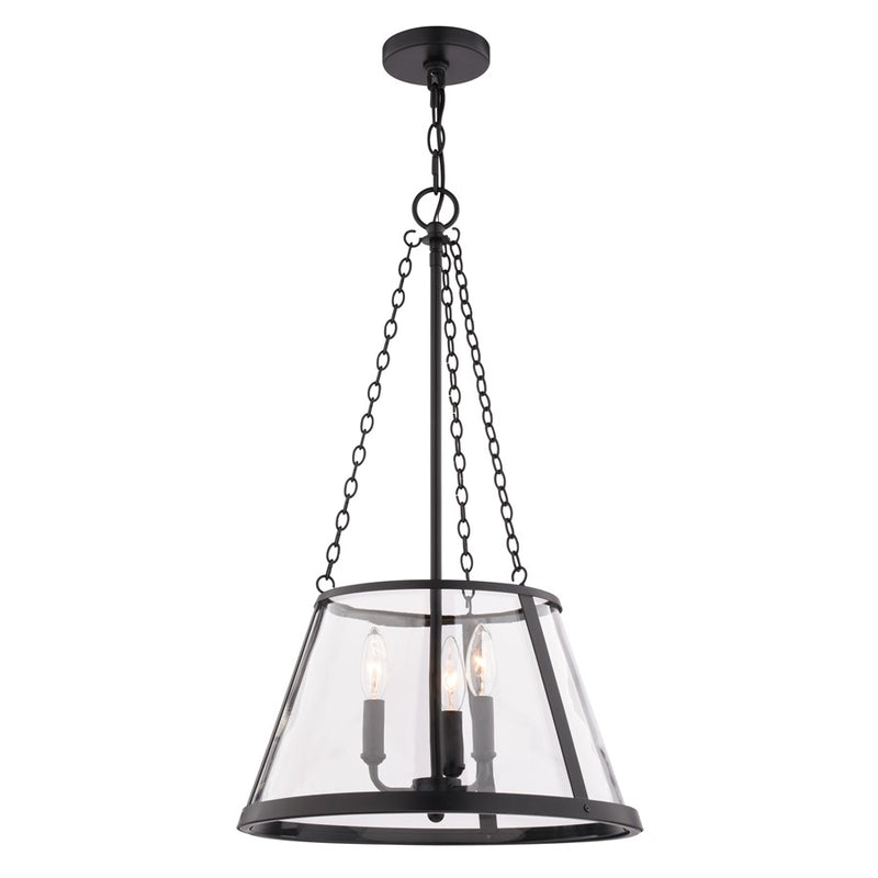 Vaxcel Rochester 16" 3 Light Pendant, Matte Black/Clear - P0437