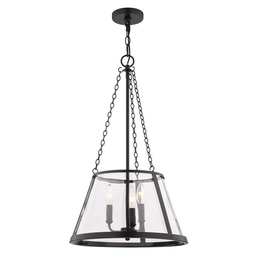 Vaxcel Rochester 16" 3 Light Pendant, Matte Black/Clear - P0437