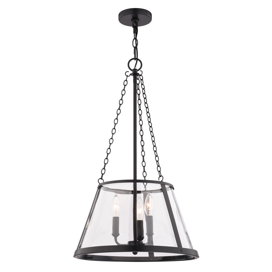 Vaxcel Rochester 16" 3 Light Pendant, Matte Black/Clear - P0437