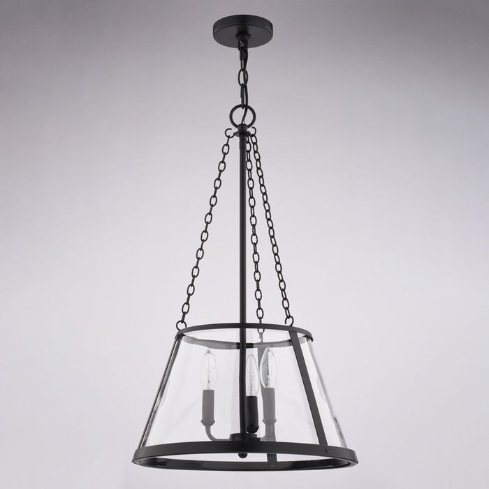 Vaxcel Rochester 16" 3 Light Pendant, Matte Black/Clear
