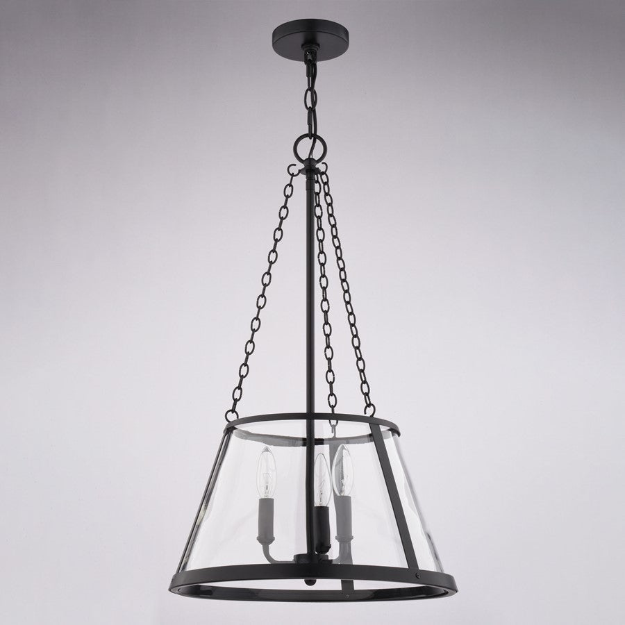 Vaxcel Rochester 16" 3 Light Pendant, Matte Black/Clear