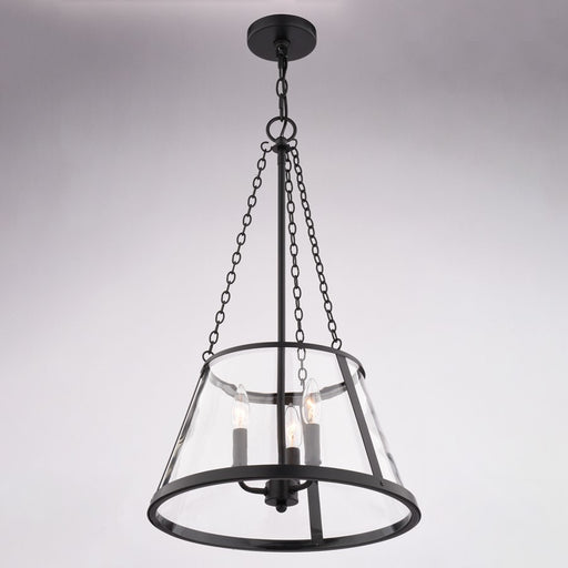 Vaxcel Rochester 16" 3 Light Pendant, Matte Black/Clear