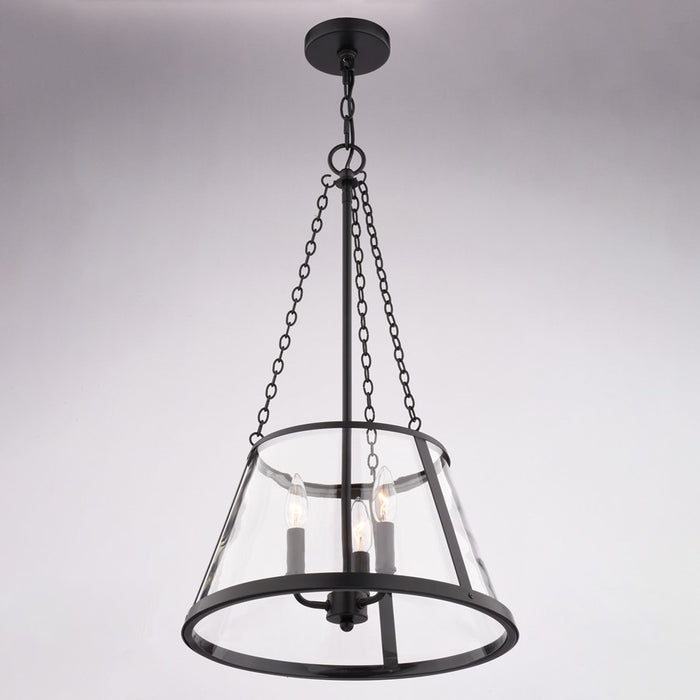 Vaxcel Rochester 16" 3 Light Pendant, Matte Black/Clear