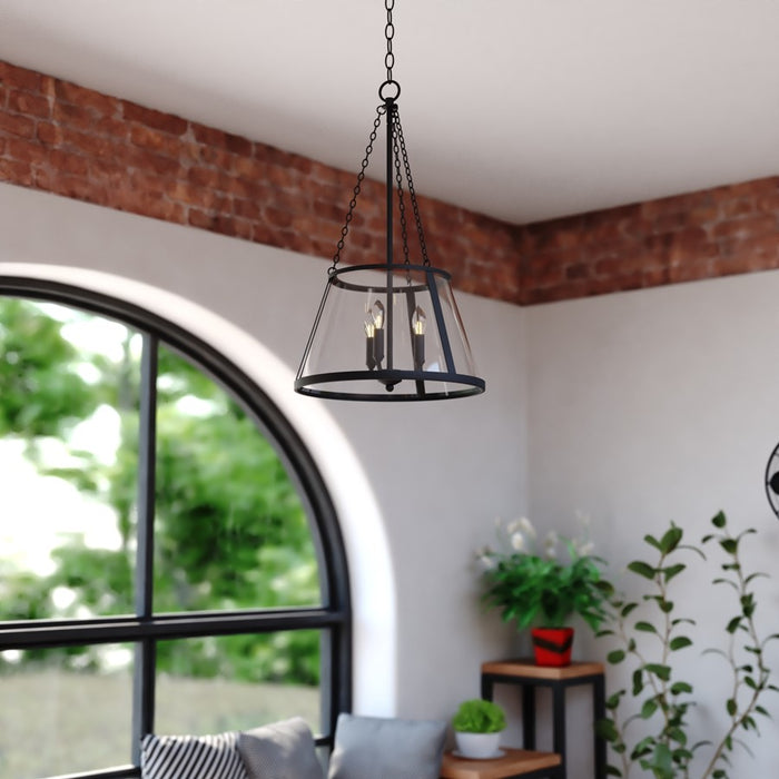 Vaxcel Rochester 16" 3 Light Pendant, Matte Black/Clear