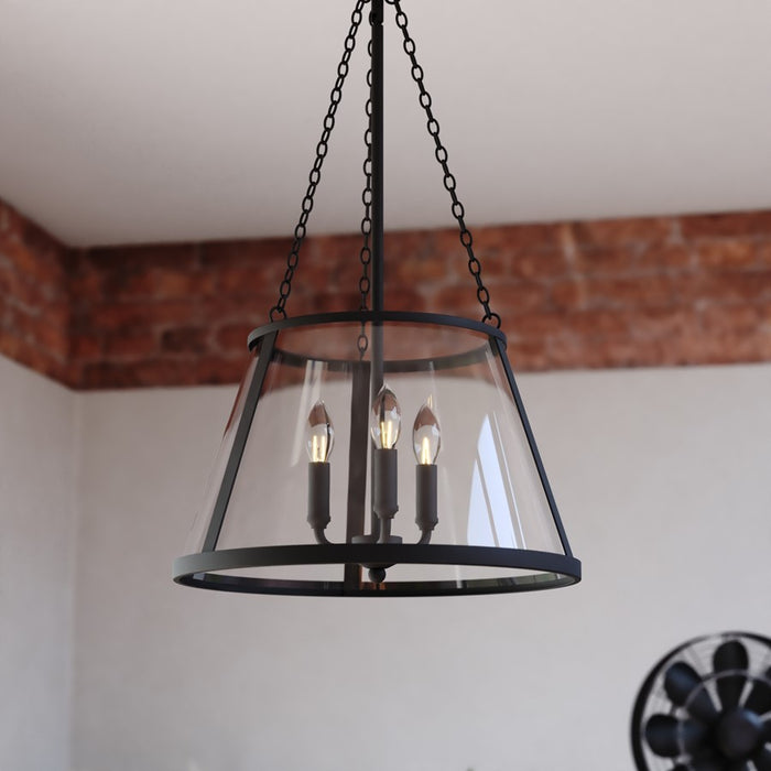 Vaxcel Rochester 16" 3 Light Pendant, Matte Black/Clear