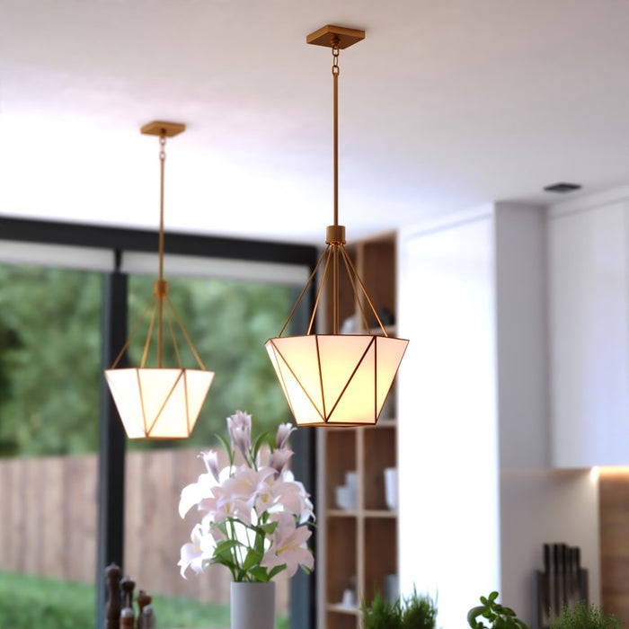 Vaxcel Burnett 16"W 3 Light Pendant, Muted Brass/White