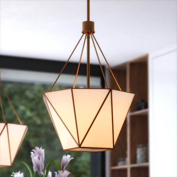 Vaxcel Burnett 16"W 3 Light Pendant, Muted Brass/White