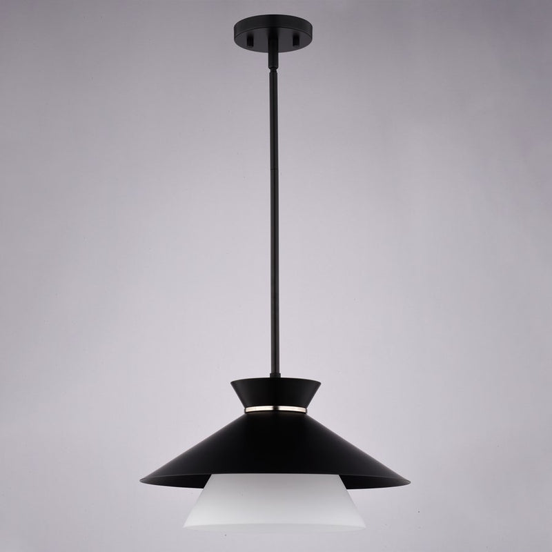 Vaxcel Loomis 15" 1 Light Pendant, Matte Black/White