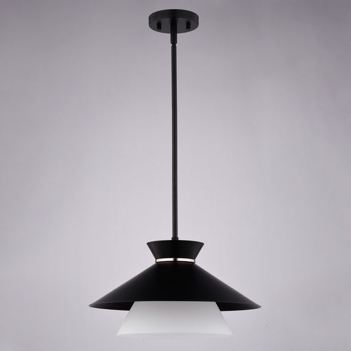 Vaxcel Loomis 15" 1 Light Pendant, Matte Black/White