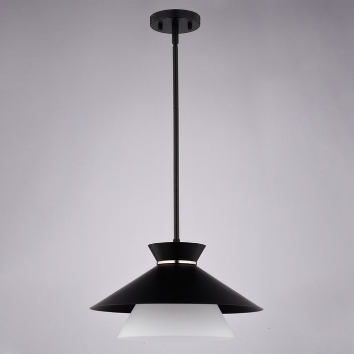 Vaxcel Loomis 15" 1 Light Pendant, Matte Black/White