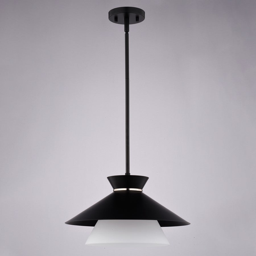 Vaxcel Loomis 15" 1 Light Pendant, Matte Black/White