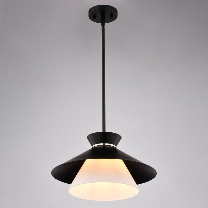 Vaxcel Loomis 15" 1 Light Pendant, Matte Black/White