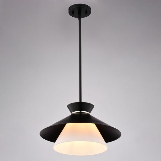 Vaxcel Loomis 15" 1 Light Pendant, Matte Black/White