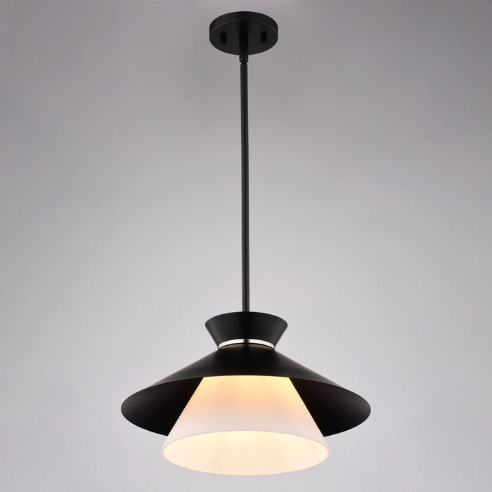 Vaxcel Loomis 15" 1 Light Pendant, Matte Black/White
