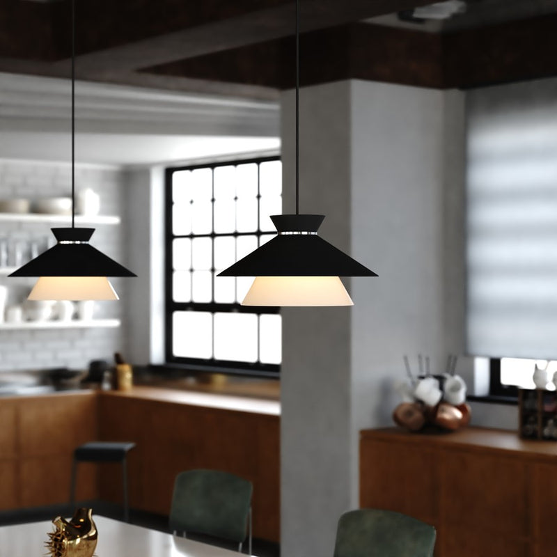 Vaxcel Loomis 15" 1 Light Pendant, Matte Black/White