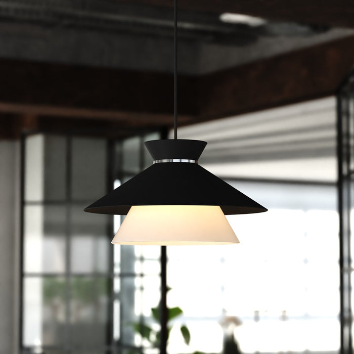 Vaxcel Loomis 15" 1 Light Pendant, Matte Black/White