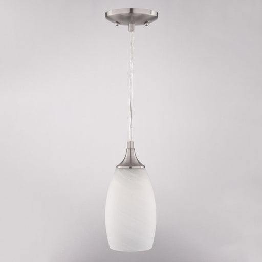 Vaxcel Milano 4.75" 1 Lt Mini Pendant Alabaster Glass, Satin Nickel