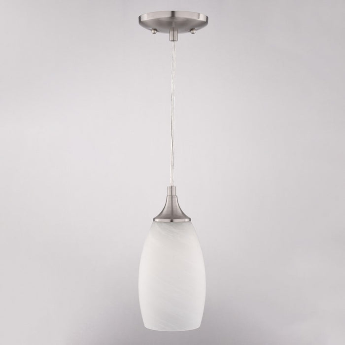 Vaxcel Milano 4.75" 1 Lt Mini Pendant Alabaster Glass, Satin Nickel