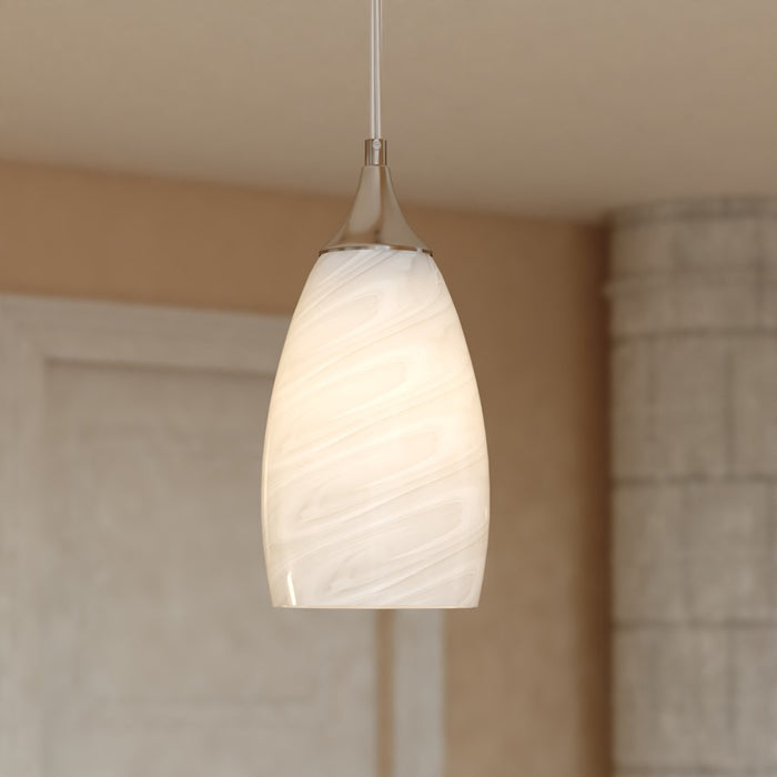 Vaxcel Milano 4.75" 1 Lt Mini Pendant Alabaster Glass, Satin Nickel
